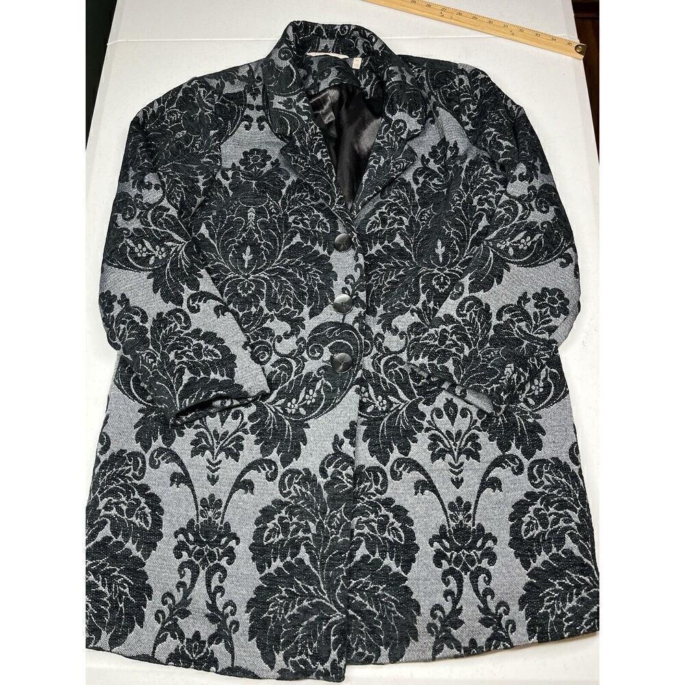 Soft Surroudning Regency Damask Long Black Grey Chenille Velvet Jacket Size PM